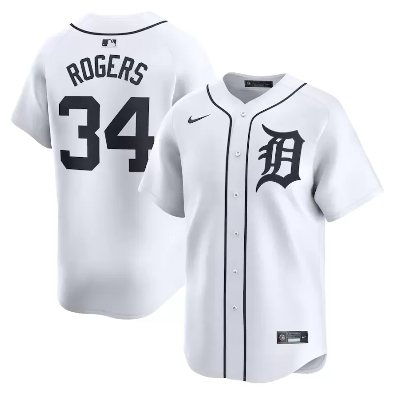 Men's Detroit Tigers Jake Rogers Nike White Home Limited Player Jersey Men's Detroit Tigers Jake Rogers Nike White Home Limited Player Jersey