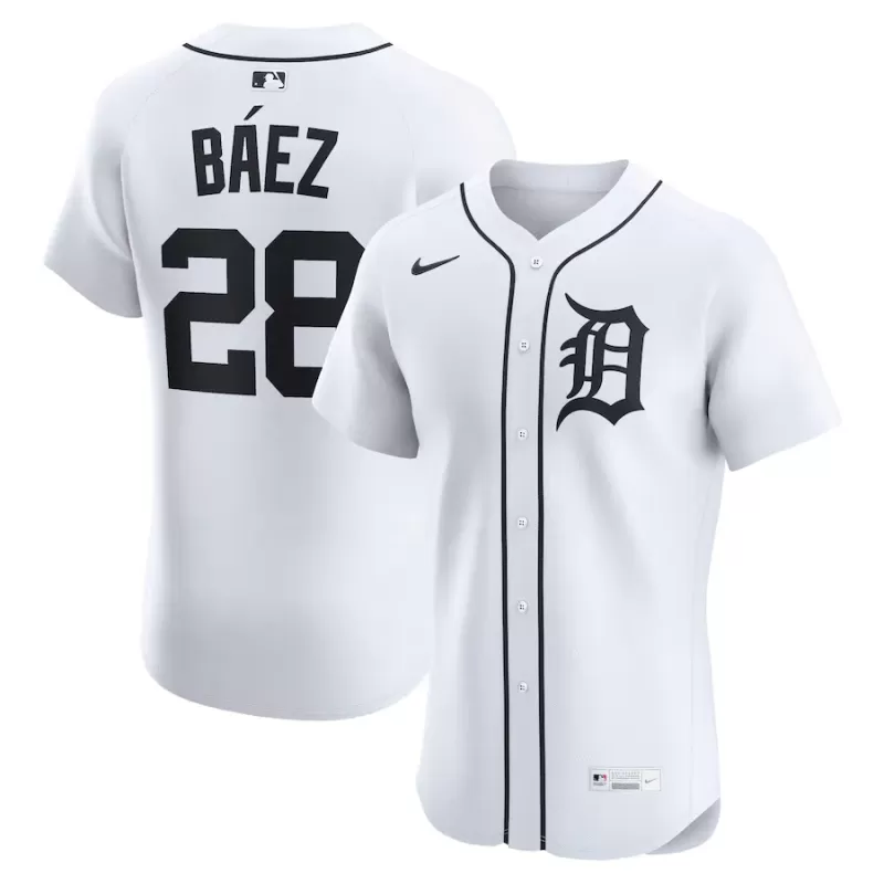 Men's Detroit Tigers Javier Báez Nike White Home Elite Jersey Men's Detroit Tigers Javier Báez Nike White Home Elite Jersey