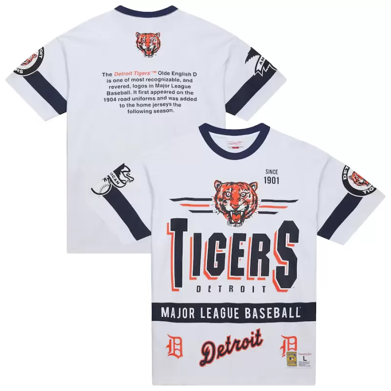 Men's Detroit Tigers Mitchell & Ness White Cooperstown Collection Team Origins Premium T-Shirt