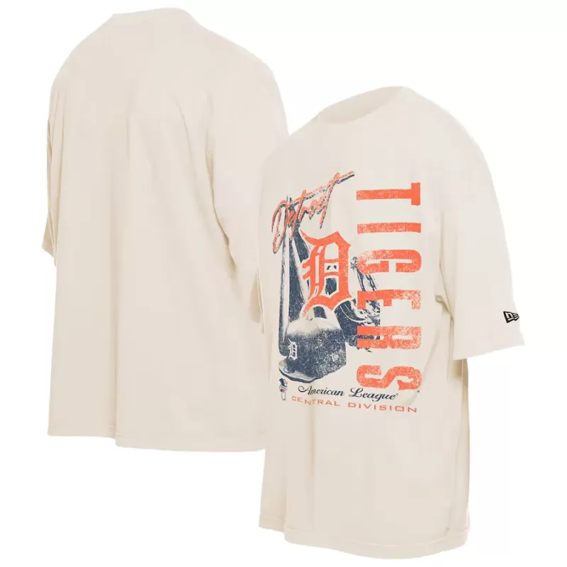 Men's Detroit Tigers New Era Cream Cooperstown Collection Oversized Throwback Distressed T-Shirt Men's Detroit Tigers New Era Cream Cooperstown Collection Oversized Throwback Distressed T-Shirt