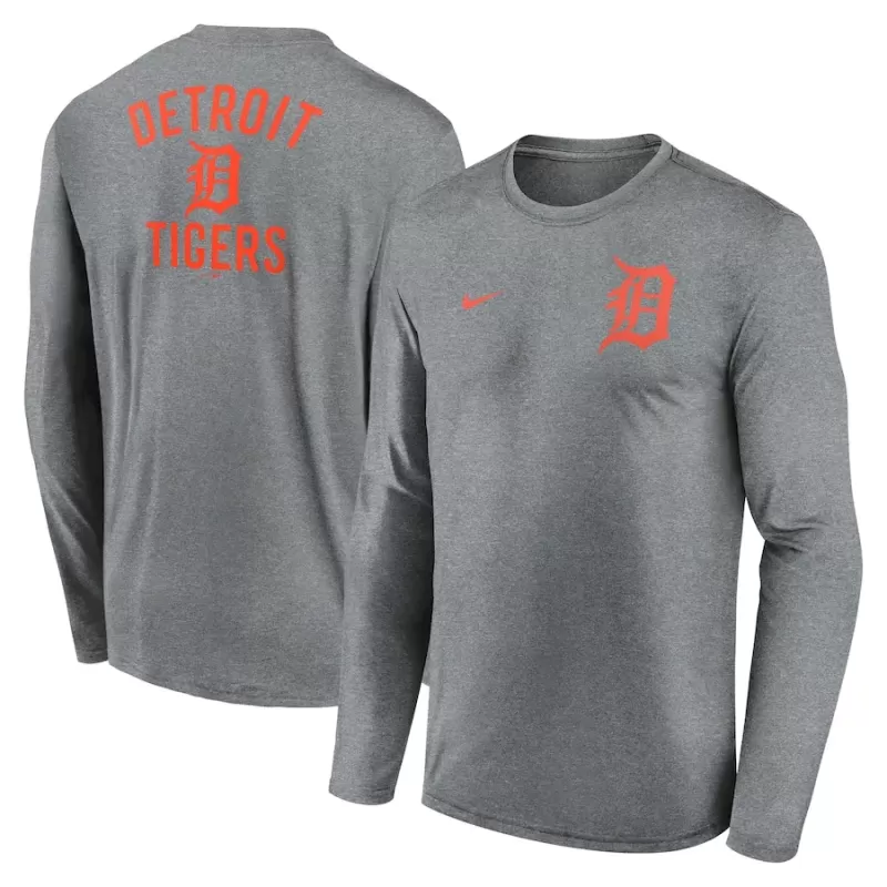 Men's Detroit Tigers Nike Heather Charcoal 2-Hit Legend Performance Long Sleeve T-Shirt
