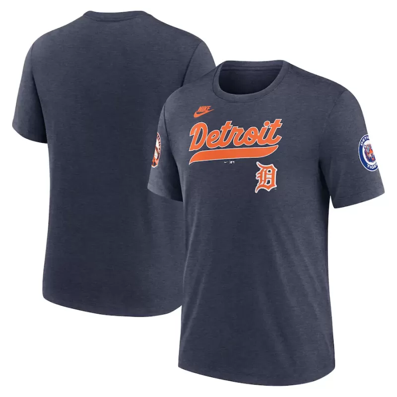 Men's Detroit Tigers Nike Heather Navy Cooperstown Collection Eras Tri-Blend T-Shirt Men's Detroit Tigers Nike Heather Navy Cooperstown Collection Eras Tri-Blend T-Shirt
