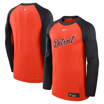 Men's Detroit Tigers Nike Orange/Navy Authentic Collection Game Time Raglan Performance Long Sleeve T-Shirt Men's Detroit Tigers Nike Orange/Navy Authentic Collection Game Time Raglan Performance Long Sleeve T-Shirt