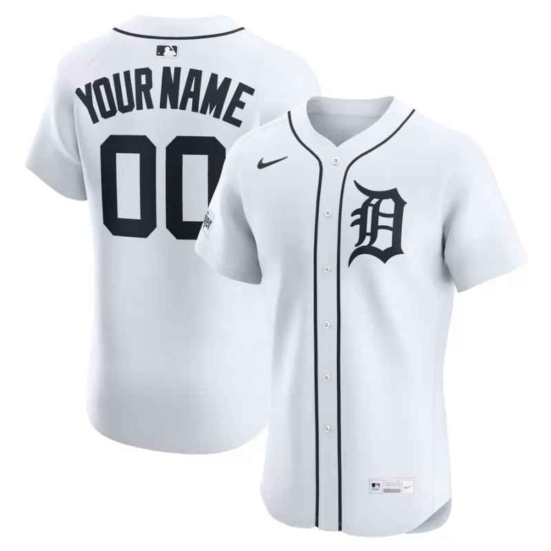Men's Detroit Tigers Nike White Home Elite Sponsor Patch Custom Jersey Men's Detroit Tigers Nike White Home Elite Sponsor Patch Custom Jersey
