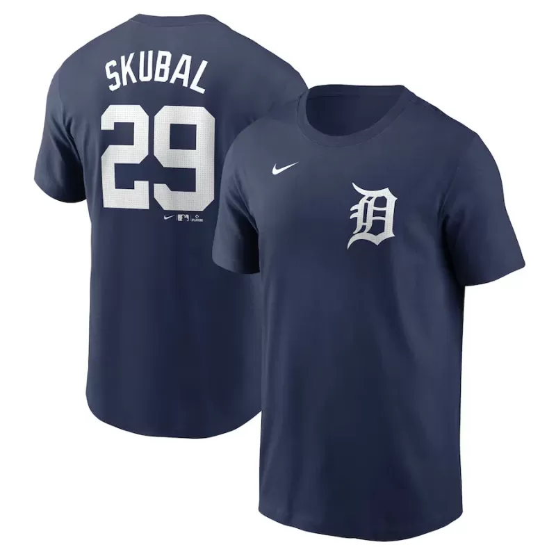 Men's Detroit Tigers Tarik Skubal Nike Navy Fuse Name & Number T-Shirt Men's Detroit Tigers Tarik Skubal Nike Navy Fuse Name & Number T-Shirt