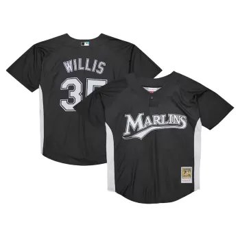 Men's Florida Marlins Dontrelle Willis Mitchell & Ness Black Cooperstown Collection 2007 Batting Practice Jersey