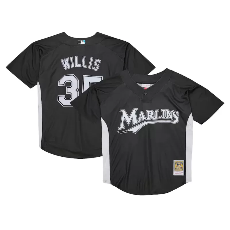 Men's Florida Marlins Dontrelle Willis Mitchell & Ness Black Cooperstown Collection 2007 Batting Practice Jersey Men's Florida Marlins Dontrelle Willis Mitchell & Ness Black Cooperstown Collection 2007 Batting Practice Jersey
