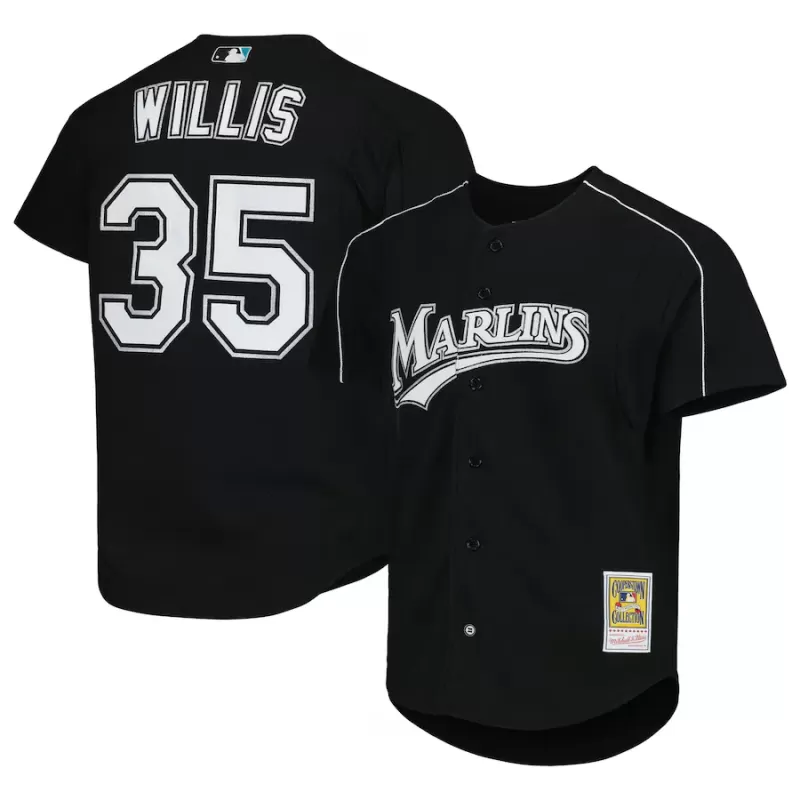 Men's Florida Marlins Dontrelle Willis Mitchell & Ness Black Cooperstown Collection Mesh Batting Practice Button-Up Jersey Men's Florida Marlins Dontrelle Willis Mitchell & Ness Black Cooperstown Collection Mesh Batting Practice Button-Up Jersey