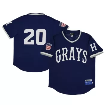 Men's Homestead Grays #20 Rings & Crwns Navy Mesh Replica V-Neck Jersey