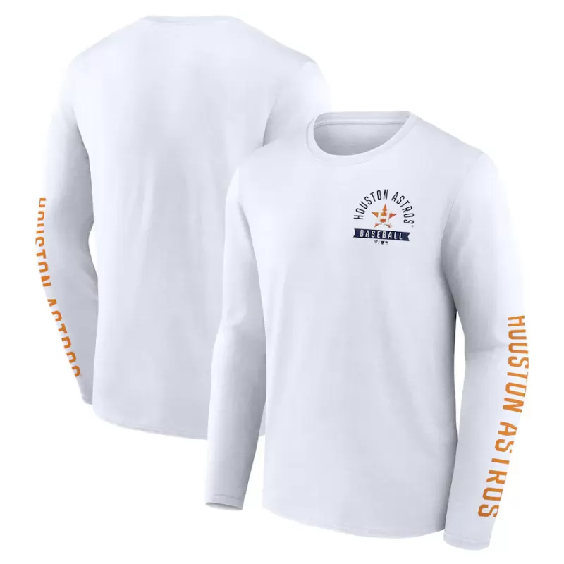 Men's Houston Astros Fanatics White Press Box Long Sleeve T-Shirt Men's Houston Astros Fanatics White Press Box Long Sleeve T-Shirt