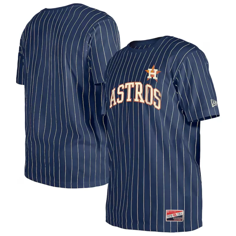 Men's Houston Astros New Era Navy Throwback Pinstripe T-Shirt Men's Houston Astros New Era Navy Throwback Pinstripe T-Shirt