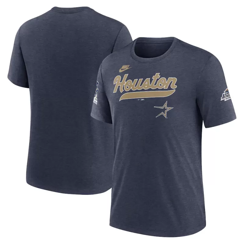 Men's Houston Astros Nike Heather Navy Cooperstown Collection Eras Tri-Blend T-Shirt Men's Houston Astros Nike Heather Navy Cooperstown Collection Eras Tri-Blend T-Shirt