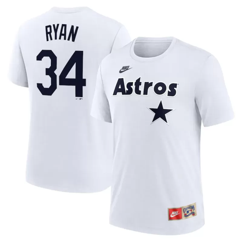 Men's Houston Astros Nolan Ryan Nike White Cooperstown Collection Name & Number Tri-Blend T-Shirt Men's Houston Astros Nolan Ryan Nike White Cooperstown Collection Name & Number Tri-Blend T-Shirt