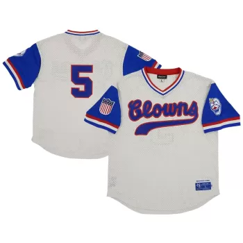 Men's Indianapolis Clowns #5 Rings & Crwns Cream Mesh Replica V-Neck Jersey Men's Indianapolis Clowns #5 Rings & Crwns Cream Mesh Replica V-Neck Jersey