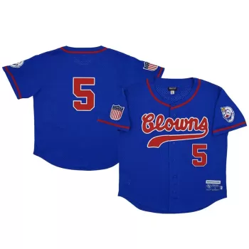 Men's Indianapolis Clowns #5 Rings & Crwns Royal Mesh Button-Down Replica Jersey Men's Indianapolis Clowns #5 Rings & Crwns Royal Mesh Button-Down Replica Jersey