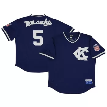 Men's Kansas City Monarchs #5 Rings & Crwns Navy Mesh Replica V-Neck Jersey Men's Kansas City Monarchs #5 Rings & Crwns Navy Mesh Replica V-Neck Jersey