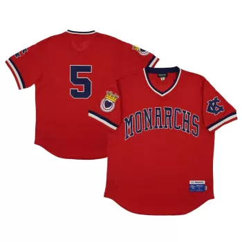 Men's Kansas City Monarchs #5 Rings & Crwns Red Mesh Replica V-Neck Jersey Men's Kansas City Monarchs #5 Rings & Crwns Red Mesh Replica V-Neck Jersey