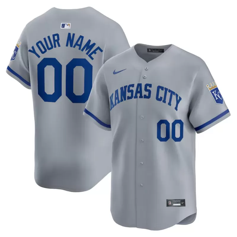 Men's Kansas City Royals Nike Gray Away Limited Custom Jersey Men's Kansas City Royals Nike Gray Away Limited Custom Jersey