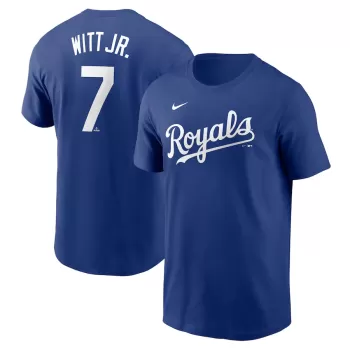 Men's Kansas City Royals Bobby Witt Jr. Nike Royal Fuse Name & Number T-Shirt Men's Kansas City Royals Bobby Witt Jr. Nike Royal Fuse Name & Number T-Shirt