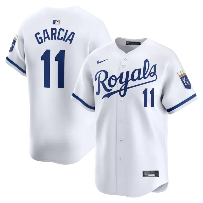Men's Kansas City Royals Maikel Garcia Nike White Home Limited Player Jersey Men's Kansas City Royals Maikel Garcia Nike White Home Limited Player Jersey