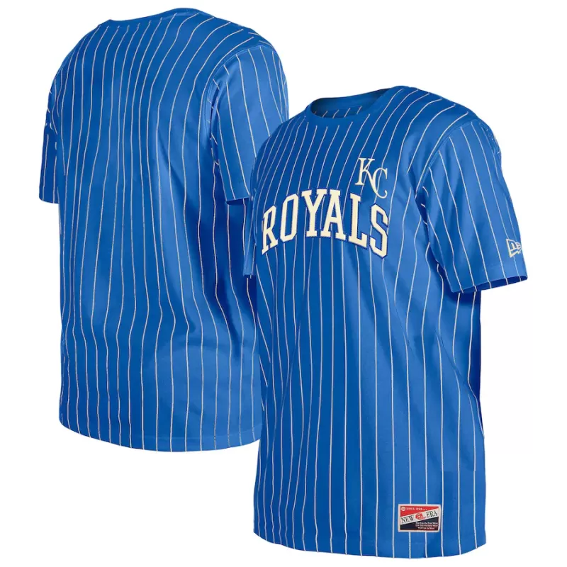 Men's Kansas City Royals New Era Royal Throwback Pinstripe T-Shirt Men's Kansas City Royals New Era Royal Throwback Pinstripe T-Shirt