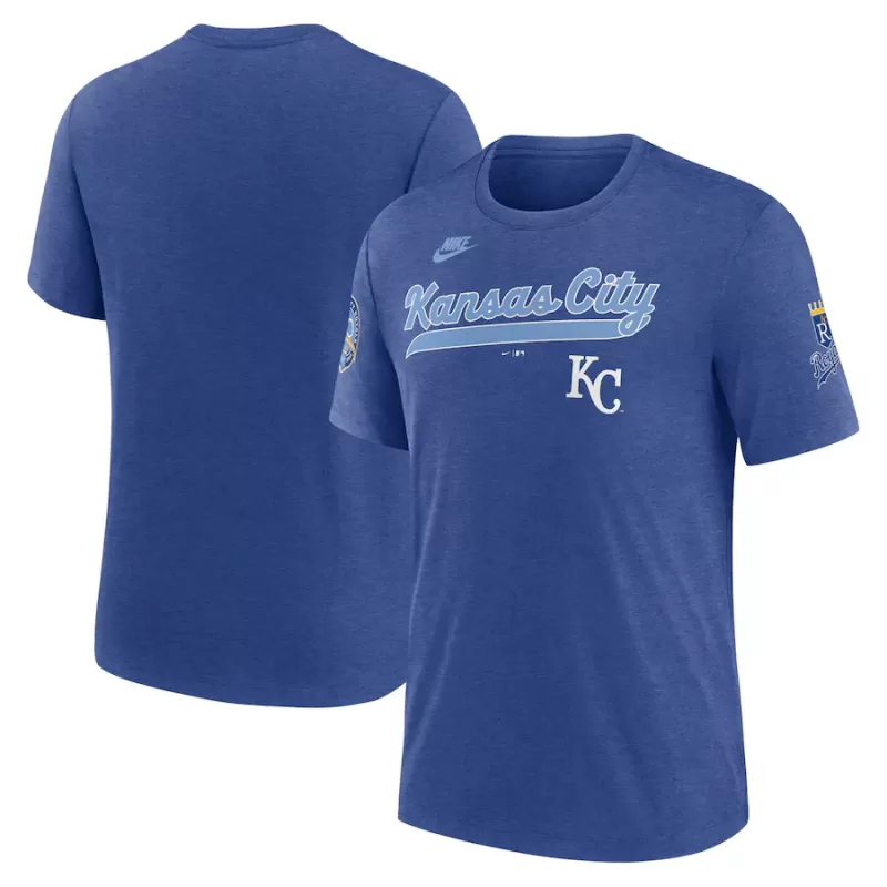Men's Kansas City Royals Nike Heather Royal Cooperstown Collection Eras Tri-Blend T-Shirt