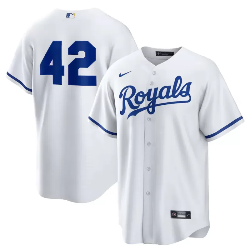 Men's Kansas City Royals Nike White Home 2025 Jackie Robinson Day Replica Jersey Men's Kansas City Royals Nike White Home 2025 Jackie Robinson Day Replica Jersey