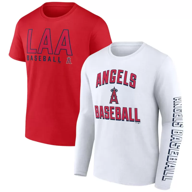 Men's Los Angeles Angels Fanatics Red/White Two-Pack Combo T-Shirt Set Men's Los Angeles Angels Fanatics Red/White Two-Pack Combo T-Shirt Set