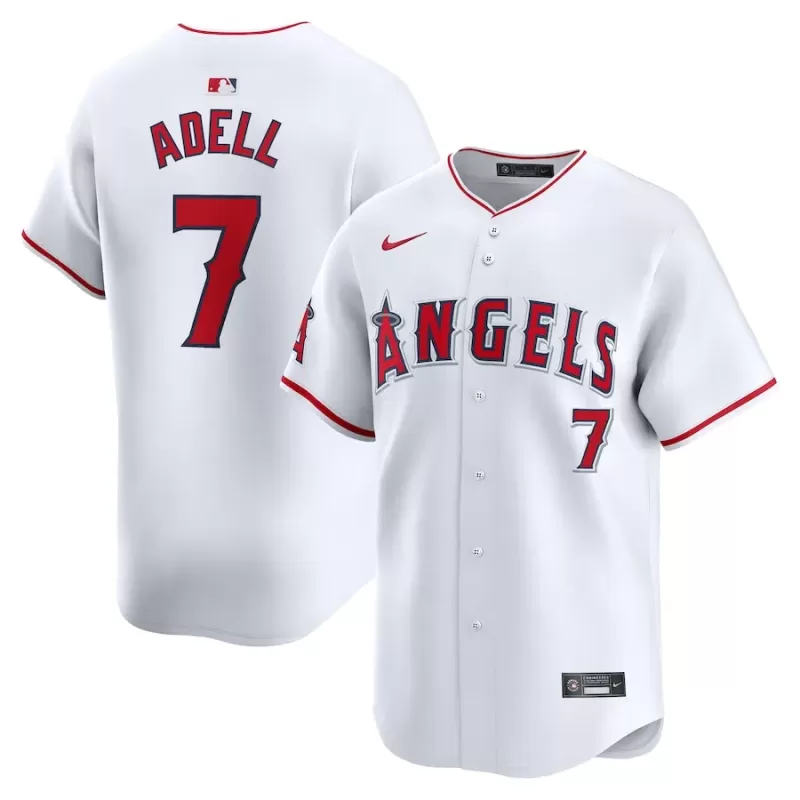 Men's Los Angeles Angels Jo Adell Nike White Home Limited Player Jersey Men's Los Angeles Angels Jo Adell Nike White Home Limited Player Jersey
