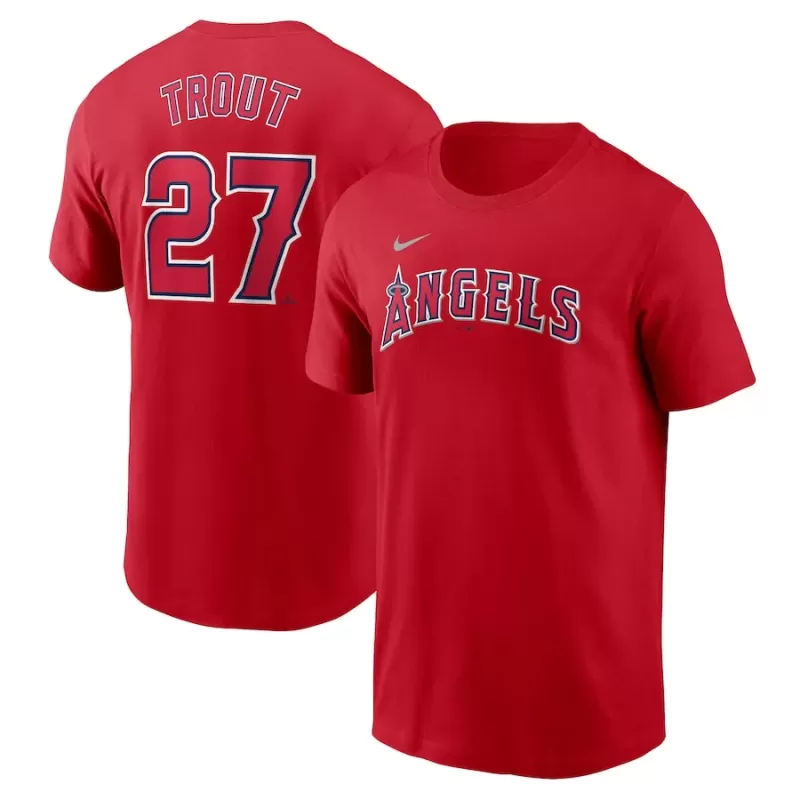 Men's Los Angeles Angels Mike Trout Nike Red Fuse Name & Number T-Shirt Men's Los Angeles Angels Mike Trout Nike Red Fuse Name & Number T-Shirt
