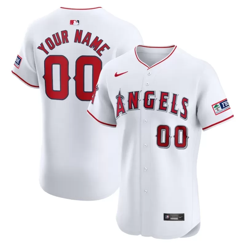 Men's Los Angeles Angels Nike White Home Elite Custom Patch Jersey Men's Los Angeles Angels Nike White Home Elite Custom Patch Jersey