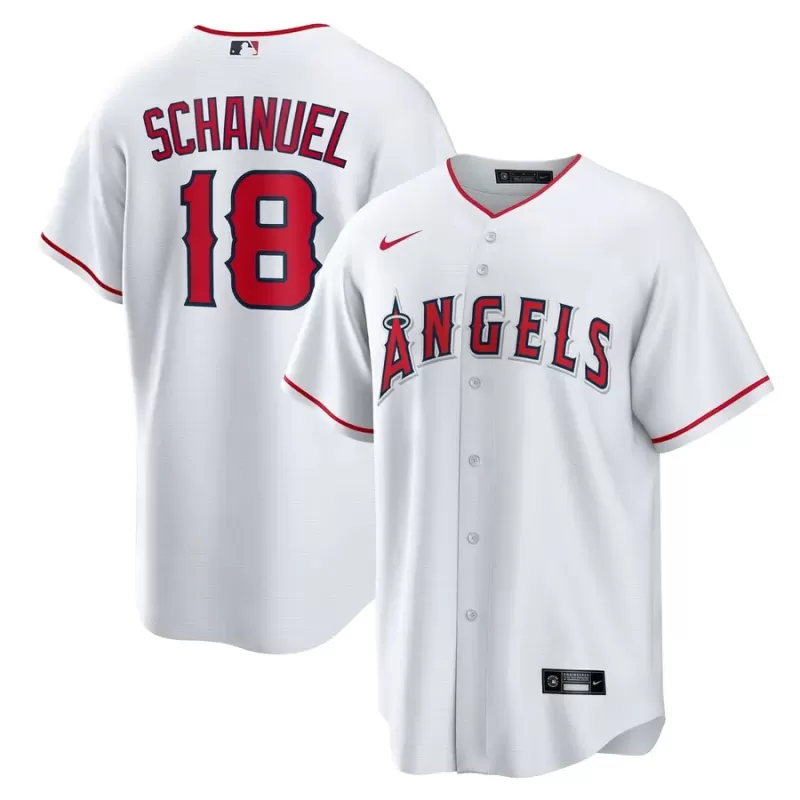 Men's Los Angeles Angels Nolan Schanuel Nike White Home Replica Jersey Men's Los Angeles Angels Nolan Schanuel Nike White Home Replica Jersey