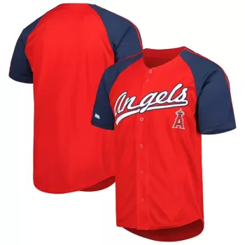 Men's Los Angeles Angels Stitches Red Button-Down Raglan Fashion Jersey Men's Los Angeles Angels Stitches Red Button-Down Raglan Fashion Jersey