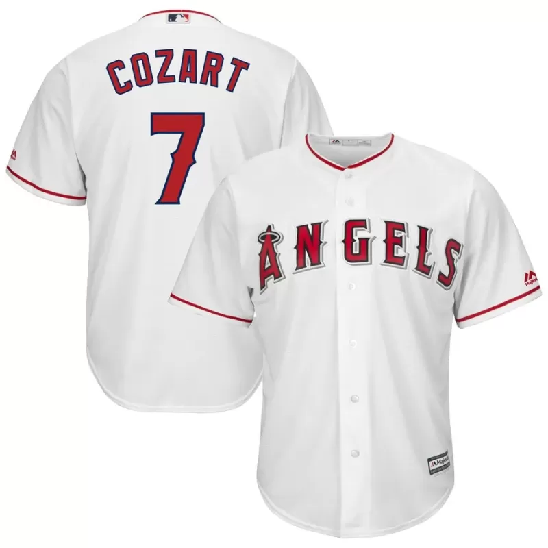 Men's Los Angeles Angels Zack Cozart Majestic White Home Cool Base Player Jersey Men's Los Angeles Angels Zack Cozart Majestic White Home Cool Base Player Jersey