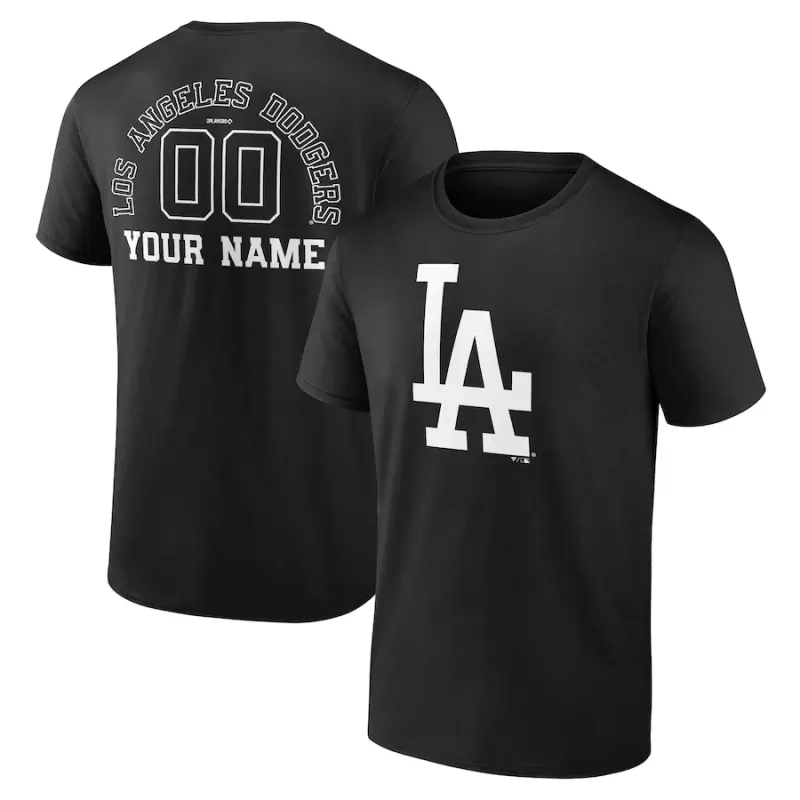 Men's Los Angeles Dodgers Black Monochrome Personalized Name & Number T-Shirt Men's Los Angeles Dodgers Black Monochrome Personalized Name & Number T-Shirt