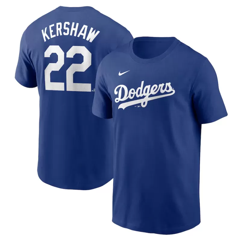 Men's Los Angeles Dodgers Clayton Kershaw Nike Royal Fuse Name & Number T-Shirt