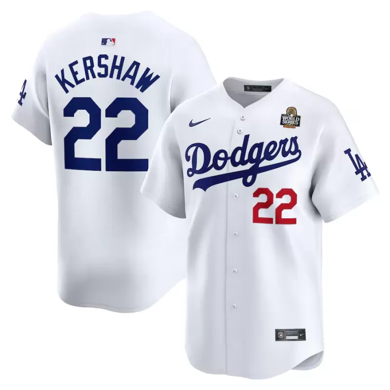 Men's Los Angeles Dodgers Clayton Kershaw Nike White 2024 World Series Home Limited Player Jersey Men's Los Angeles Dodgers Clayton Kershaw Nike White 2024 World Series Home Limited Player Jersey