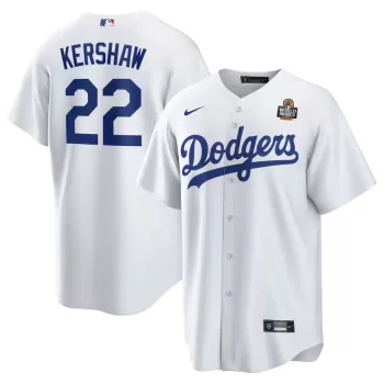 Men's Los Angeles Dodgers Clayton Kershaw Nike White 2024 World Series Home Replica Player Jersey Men's Los Angeles Dodgers Clayton Kershaw Nike White 2024 World Series Home Replica Player Jersey