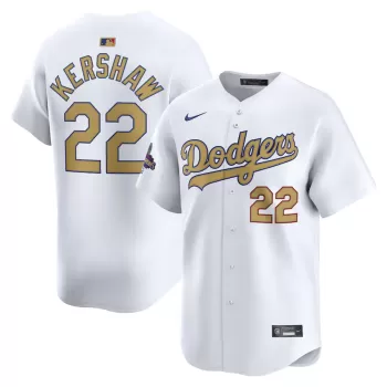 Men's Los Angeles Dodgers Clayton Kershaw Nike White 2025 Gold Collection Limited Jersey Men's Los Angeles Dodgers Clayton Kershaw Nike White 2025 Gold Collection Limited Jersey