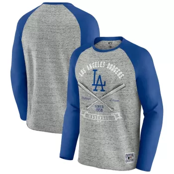 Men's Los Angeles Dodgers Darius Rucker Collection by Fanatics Heather Gray Raw Edge Raglan Long Sleeve Baseball T-Shirt Men's Los Angeles Dodgers Darius Rucker Collection by Fanatics Heather Gray Raw Edge Raglan Long Sleeve Baseball T-Shirt