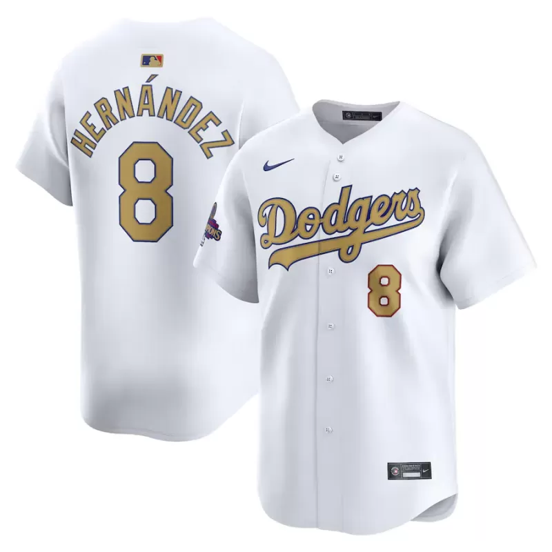 Men's Los Angeles Dodgers Enrique Hernández Nike White 2025 Gold Collection Limited Jersey Men's Los Angeles Dodgers Enrique Hernández Nike White 2025 Gold Collection Limited Jersey