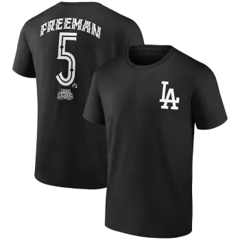 Men's Los Angeles Dodgers Freddie Freeman Black Mister Cartoon Name & Number T-Shirt Men's Los Angeles Dodgers Freddie Freeman Black Mister Cartoon Name & Number T-Shirt