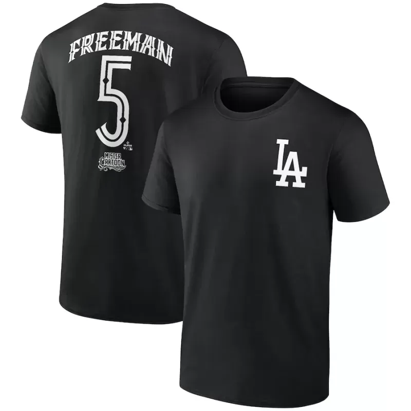 Men's Los Angeles Dodgers Freddie Freeman Black Mister Cartoon Name & Number T-Shirt