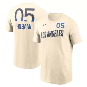 Men's Los Angeles Dodgers Freddie Freeman Nike Cream 2024 City Connect Fuse Name & Number T-Shirt Men's Los Angeles Dodgers Freddie Freeman Nike Cream 2024 City Connect Fuse Name & Number T-Shirt