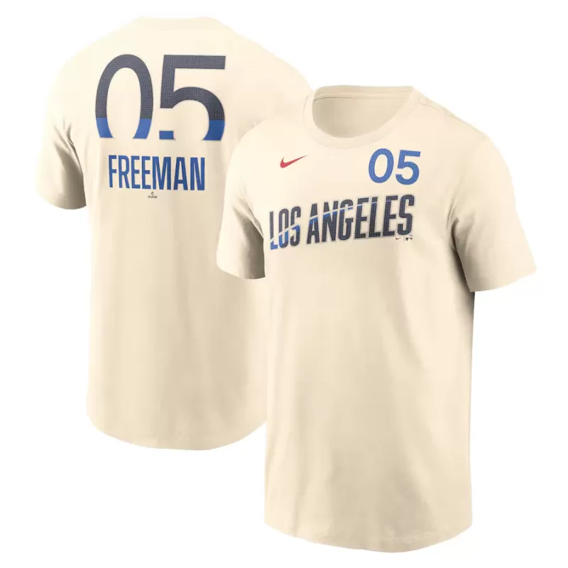 Men's Los Angeles Dodgers Freddie Freeman Nike Cream 2024 City Connect Fuse Name & Number T-Shirt Men's Los Angeles Dodgers Freddie Freeman Nike Cream 2024 City Connect Fuse Name & Number T-Shirt