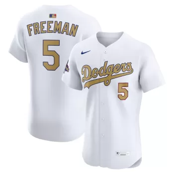 Men's Los Angeles Dodgers Freddie Freeman Nike White 2025 Gold Collection Elite Jersey Men's Los Angeles Dodgers Freddie Freeman Nike White 2025 Gold Collection Elite Jersey