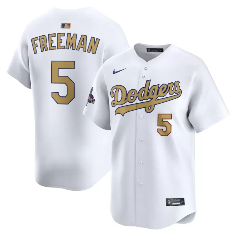 Men's Los Angeles Dodgers Freddie Freeman Nike White 2025 Gold Collection Limited Jersey Men's Los Angeles Dodgers Freddie Freeman Nike White 2025 Gold Collection Limited Jersey