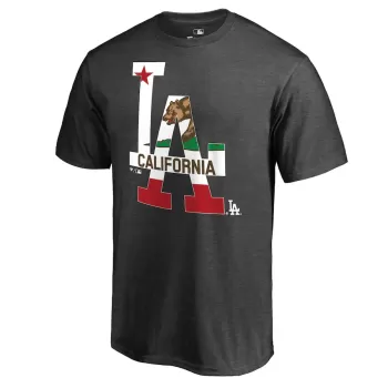 Men's Los Angeles Dodgers Heathered Charcoal Hometown Collection Cali Flag T-Shirt Men's Los Angeles Dodgers Heathered Charcoal Hometown Collection Cali Flag T-Shirt