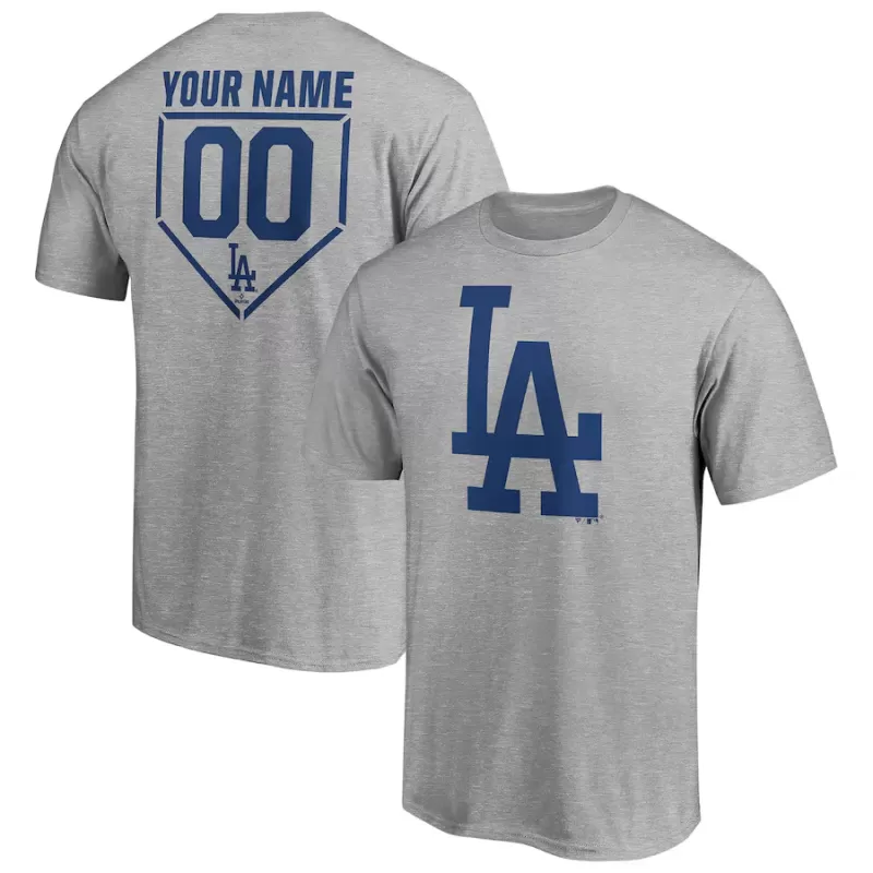 Men's Los Angeles Dodgers Heathered Gray Personalized RBI Logo T-Shirt Men's Los Angeles Dodgers Heathered Gray Personalized RBI Logo T-Shirt