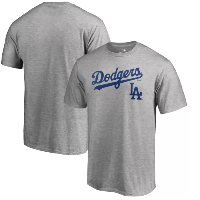 Men's Los Angeles Dodgers Heathered Gray Team Lockup T-Shirt Men's Los Angeles Dodgers Heathered Gray Team Lockup T-Shirt
